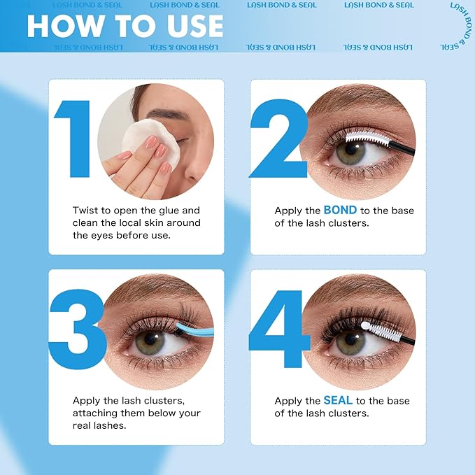 KEVKEV Lash Cluster Glue Upgraded Clear Lash Glue 7 Days Long Lasting 2-3S Fast Dry Lash Bond and Seal 2 in 1 Waterproof Latex-Free Easy To Apply (Clear 10ML)