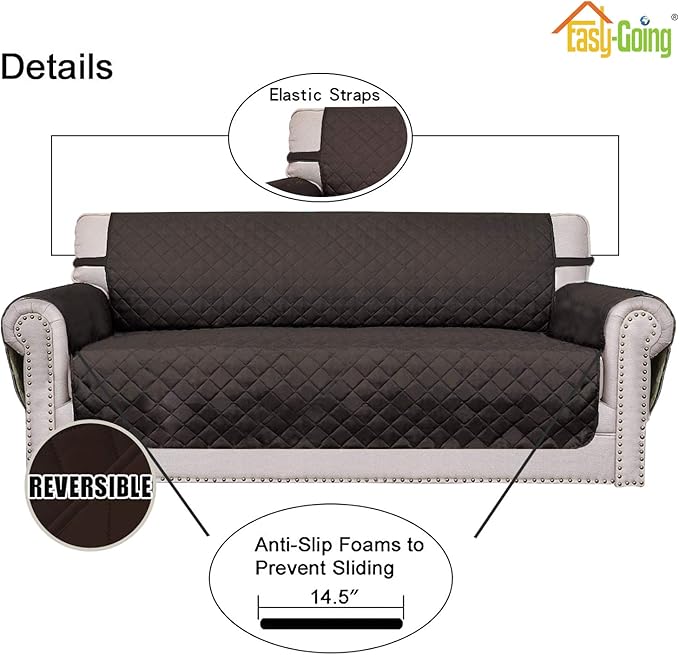 Easy-Going 4 Seater Sofa Slipcover Reversible Sofa Cover Water Resistant Couch Cover with Foam Sticks Elastic Straps Furniture Protector for Pets Children Dog Cat (XX-Large, Chocolate/Chocolate)
