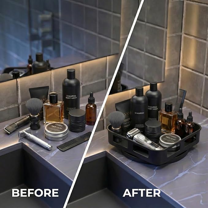 Cologne Organizer for Men, 360ÃÂ°Rotating Bathroom Organizer Countertop, Perfume Organizer, Vanity Tray for Perfume, Skincare, Shaving Kit, Bathroom Storage, Gift for Men