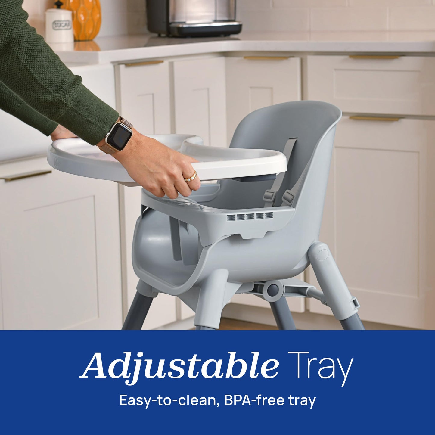 Chicco Zest 4-in-1 Folding High Chair, Feeding Chair, Toddler Chair and Youth Stool, Multi-Use Easy Clean High Chair, Seasalt/Grey