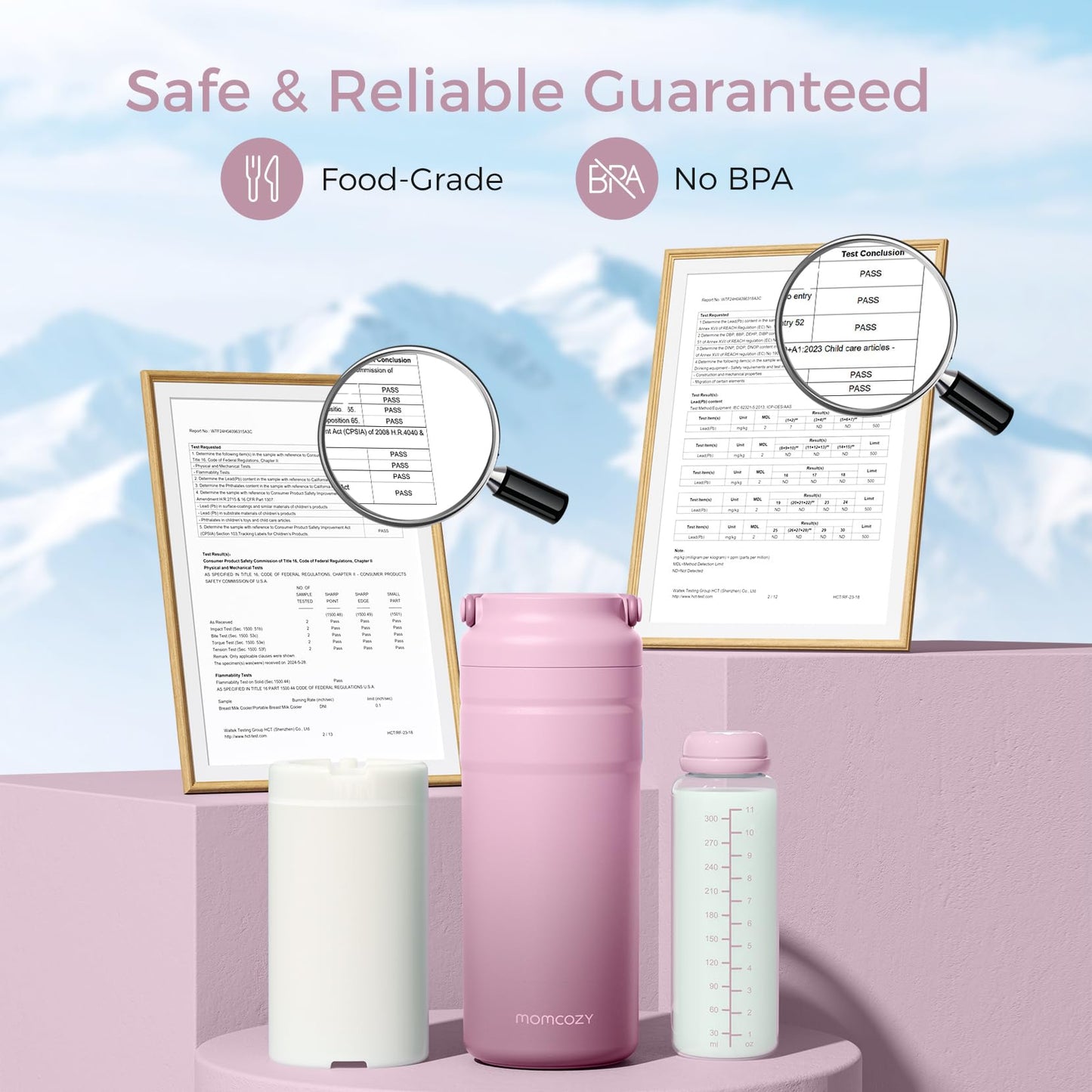 Momcozy Portable Breast Milk Cooler for Travel, 24H Ice-Free Cooling Breastmilk Storage Bottles Container, 12oz Leak Proof Outdoor Small Freezer, Baby Breastfeeding Essential for New Moms, Pink