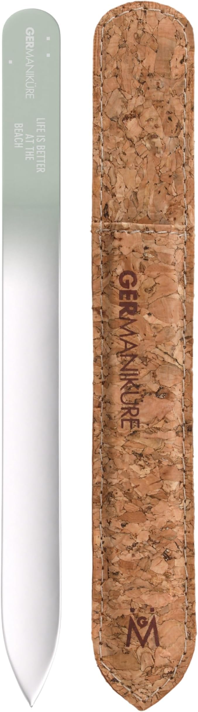 GERMANIKURE Glass Nail File in Cork Sleeve - Life is Better at The Beach - Professional Crystal Nail File for Natural Nails - Ideal Manicure & Pedicure Tool for Smooth, Easy Shaping - Nail Care Gift