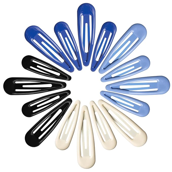 Metal Snap Hair Clips, No Slip Hair Clips for Thick/Thin Hair, 16pcs Medium Barrettes for Women Kids Hairstyle Makeup Accessories (8pcs 2.36inch & 8pcs 2.7inch) (Blue White)