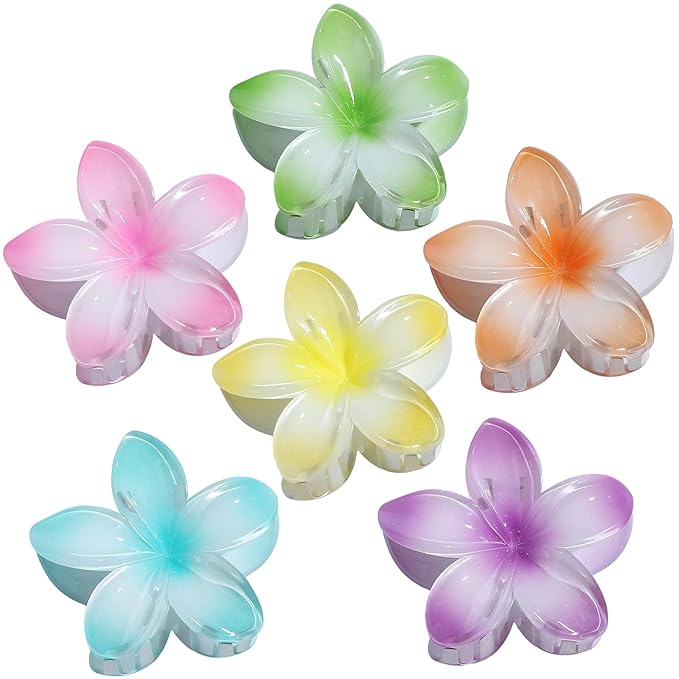 Flower Hair Clips for Women 6 Pcs Hawaiian Large Claw Clips Plumeria Medium Hair Claw Clips for Thick Thin Hair Hibiscus Tropical Beach Hair Accessories for Women Girls and Girls -Petal