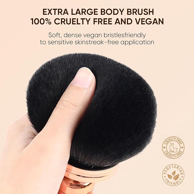 Professional Kabuki Brush, Extra Large Body Makeup Brush,Self Tanner Blend Brush Foundation Cream Powder Liquid, Face Neck Back Makeup Bronzer(Black Rose Gold)
