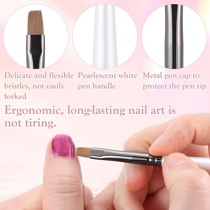 White Nail Art Clean Up Brushes for Cleaning Polish Mistakes on the Cuticles, Acetone Resistant Nail Brush, Fingernail Cleaning Brushes for Nail Art and Designs (Round&flat&Bevel)