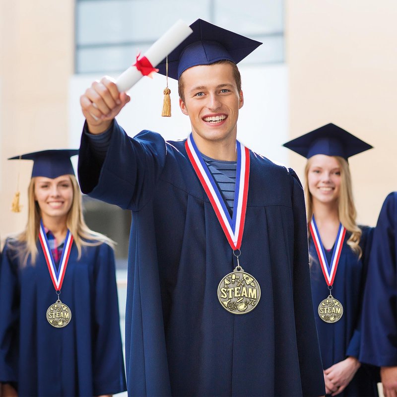Quelay 30 Pcs 2'' Medals for Awards Winner Bulk with Neck Ribbons Metal Trophy Award Prize Gift for Kids Students Adults School Graduation Participation Competitions(Steam)