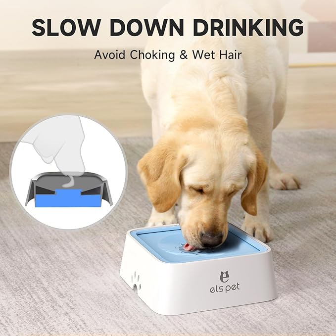 ELS PET No Spill Dog & Cat Bowl - 70oz/2L Large Capacity Travel Water Dispenser (Blue)