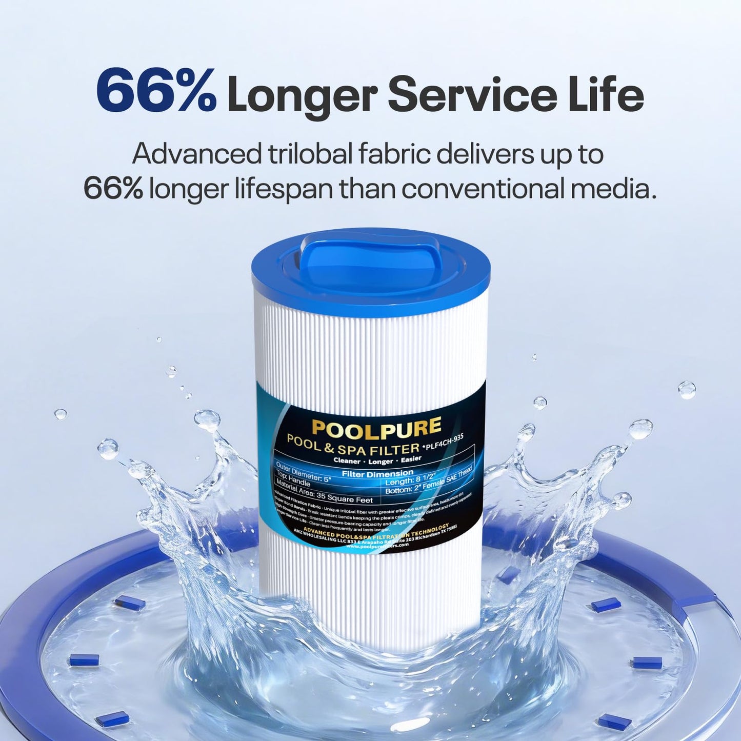 POOLPURE PLF4CH-935 Spa Filter Replaces PWW35L hot tub Filter, 4CH-935, 817-4035, FC-0170, SD-01235, PDC580-AFS, X268554, X268535, Waterway Teleweir 35 SF 2pack