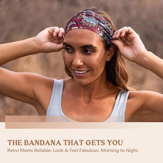 Awumbuk Wide Headbands for Women Knotted No Slip Head Bands Soft Turban Headband Hair Accessories Boho African Solid Color Head Wraps for Women Yoga Workout Pack of 6
