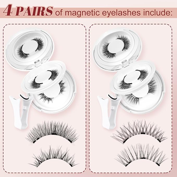 Higu clace Magnetic-Eyelashes with Applicator 4 Pairs Magnetic-Lashes Natural Look Wispy Magnet Lashes Easy to Wear and RemoveÃ¯Â¼ÂDJCX-A08)