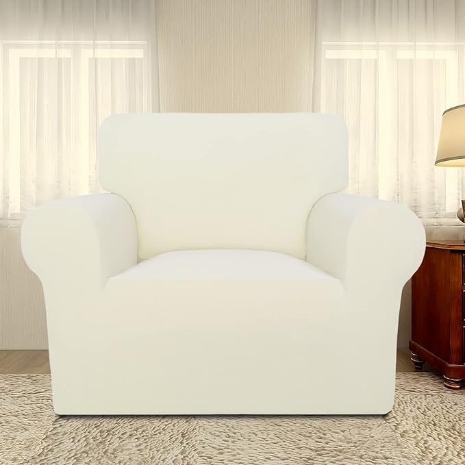 PureFit Super Stretch Chair Sofa Slipcover – Non Slip Soft Couch Sofa Cover, Washable Furniture Protector with Non Skid Foam and Elastic Bottom for Kids, Pets （Chair, Ivory）