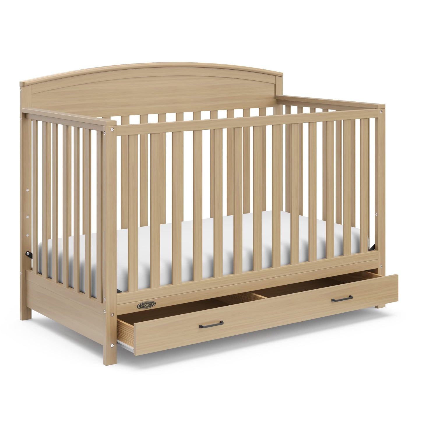 Graco Benton 5-in-1 Convertible Crib with Drawer â GREENGUARD Gold Certified, Converts from Baby Crib to Toddler Bed, Daybed and Full-Size Bed, Full-Size Nursery Storage Drawer (Driftwood)