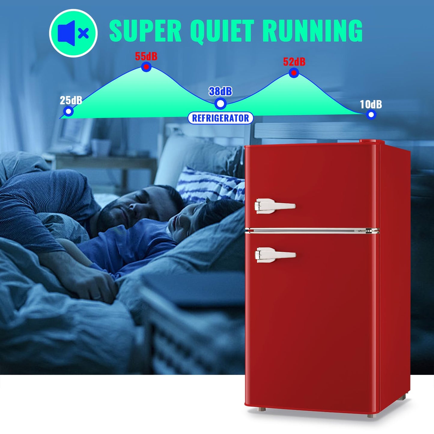 TACOOL 3.5 Cu.ft Refrigerator with Freezer Double Door Red Fridge Adjustable Glass Shelves, Plastic Crisper,7 Level Temperature Control Fridge for Dorm, Office, Apartment
