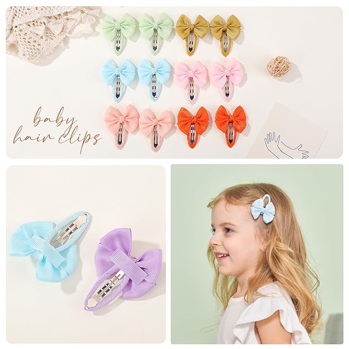 40PCS Snap Hair Bows Clips with Grosgrain Ribbon for Girls, 2 Inch Hair Accessories for Kids and Teens