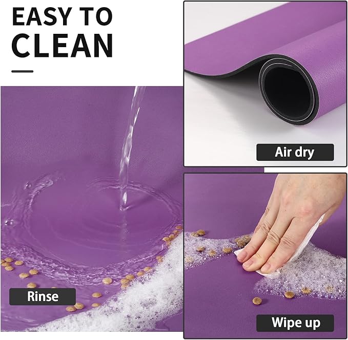 Dog Food Mat - Absorbent Cat Mat for Food and Water, No Stains Pet Feeding Bowl Mat, Easy to Clean Pet Placemats, Quick Dry Dog Water Dispenser Mat for Messy Drinkers | Paw Purple 18"x34"