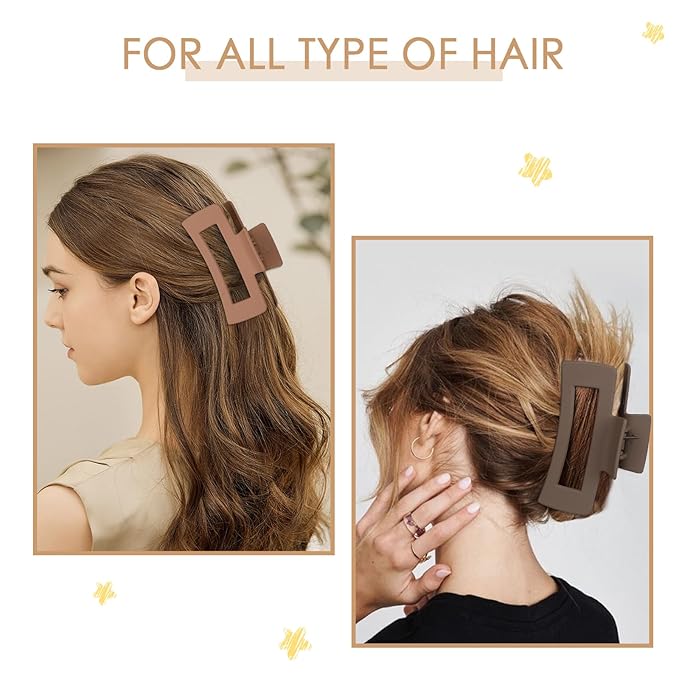 Mandydov Hair Clip, 8 Pcs Non-slip Matte Hair Claw Clips for Women, Strong Hold Clips for Thick Thin Hair, Large Size, Multicolor (Beige, Khaki, Brown, Black)