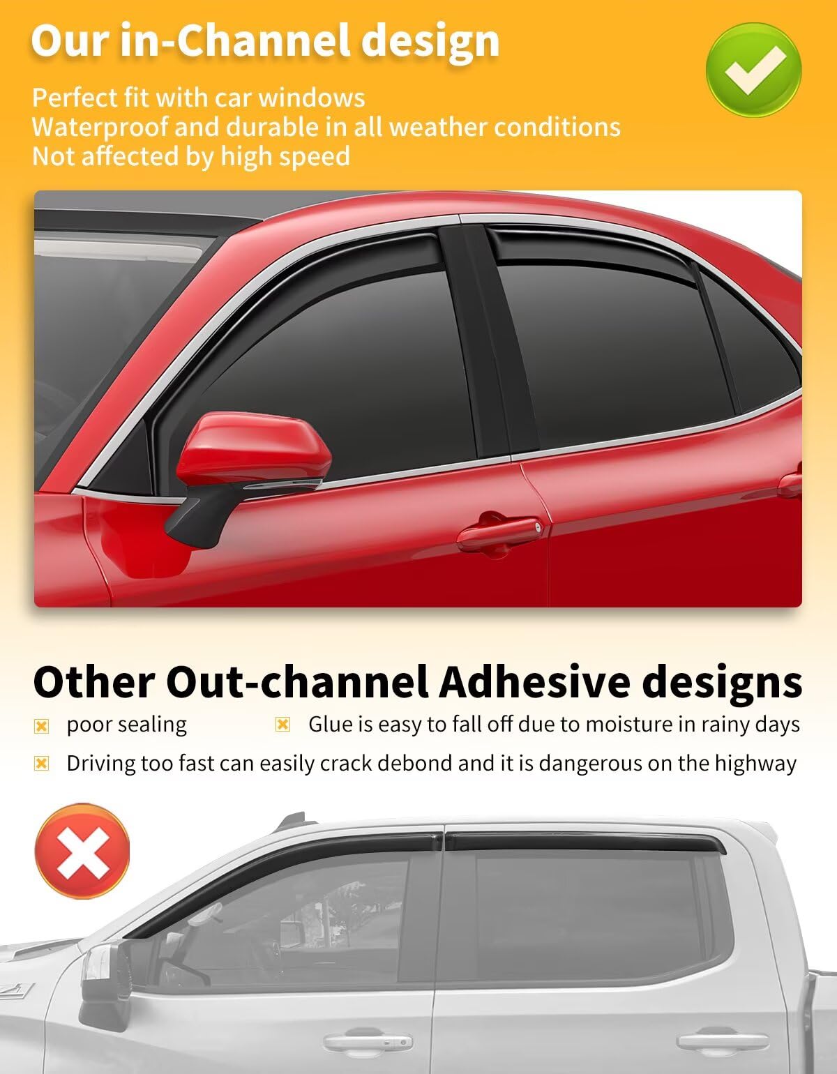 Saleago in-Channel Window Rain Guards Fit for Toyota Camry 2018 2019 2020 2021 2022 2023 2024 Extra Durable Window Visors Window Deflectors Vent Visors Vent Shades Car Accessories-4 pcs 2-Q14