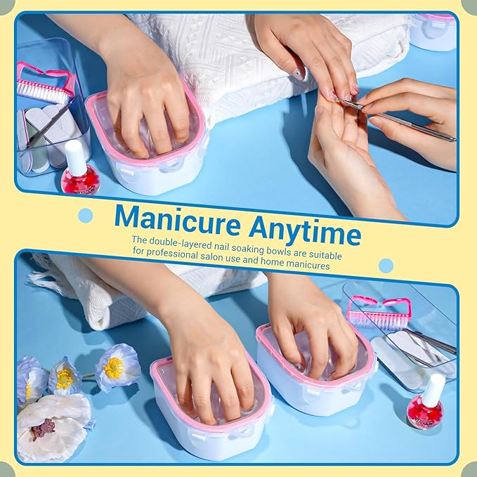 TsMADDTs Nail Polish Remover Kit with 2 pcs Nail Soaking Bowls Manicure Bowls for Hands, Cuticle Remover Tools, Cuticle Oil, Files, Buffers, Brush, Dip Removal Kit