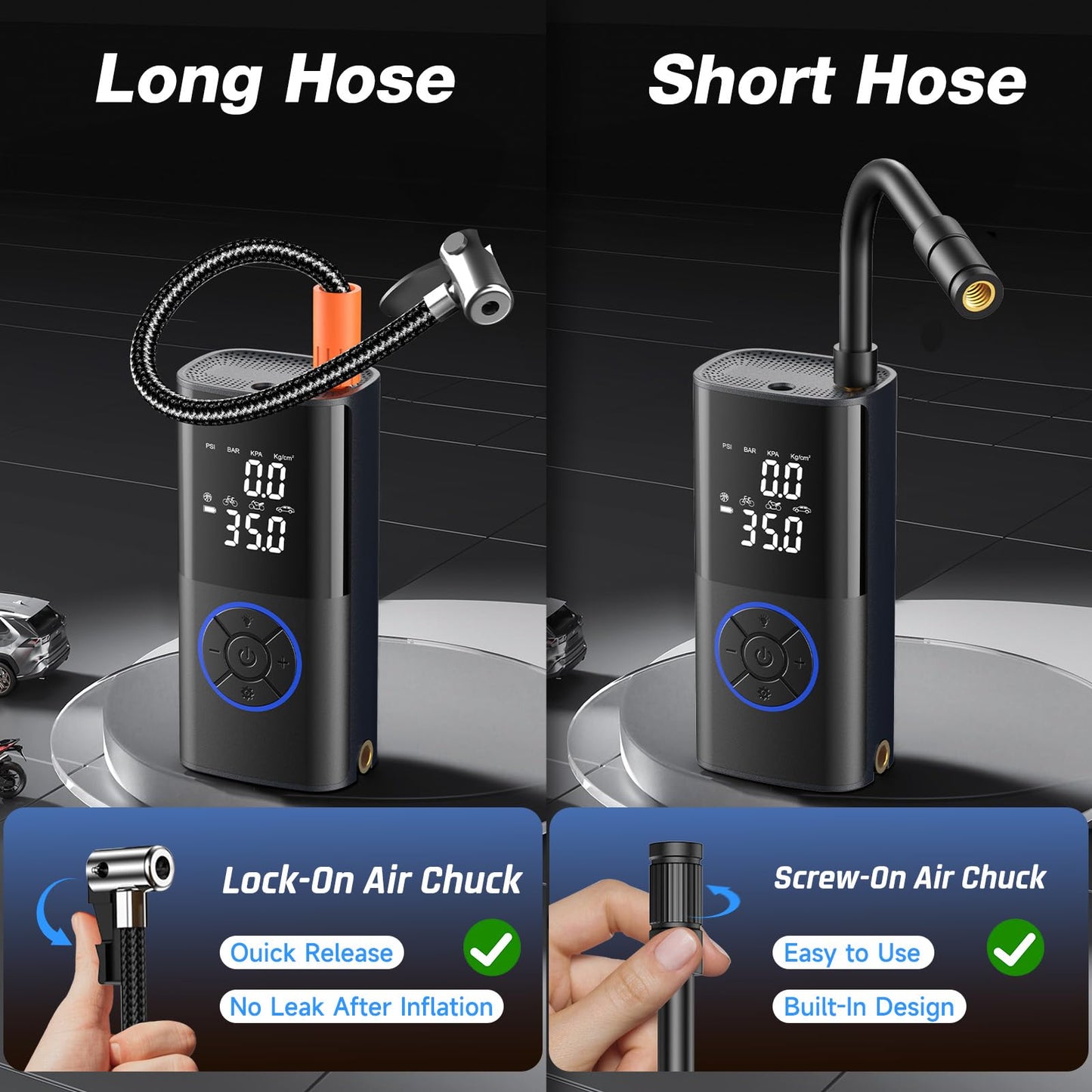 OlarHike Tire Inflator Portable Air Compressor, Smart Dual Hose System, Auto Air Pump for Car Tires, Bike,Bicycle, Motorcycles,Electric Pump with LED Light & Digital Pressure Gauge