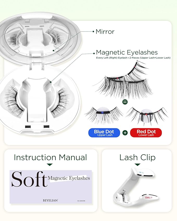 BEYELIAN Magnetic Eyelashes with Applicator, Upgrade Soft Magnetic Lashes Portable Magnetic Eyelashes Natural Look, Reusable, No Glue Needed Fales Eyelashes AJH055 (All-In-One & Comfortable)