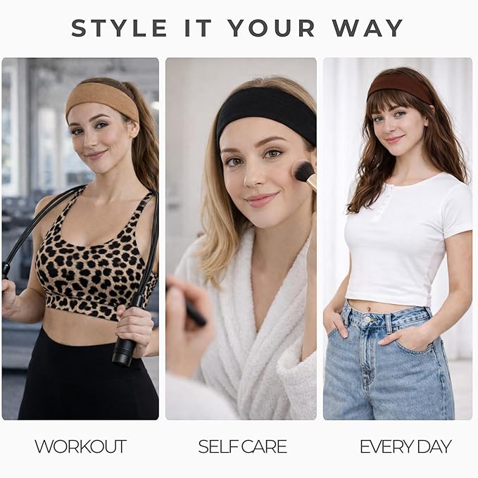 Styla Hair Headbands for Women Stretch Fashion Head Bands 10 Pack Non-Slip Head Wraps Great for Spa, Sports, Yoga, Pilates, Running, Gym Headband, Workouts (Earth Tones)