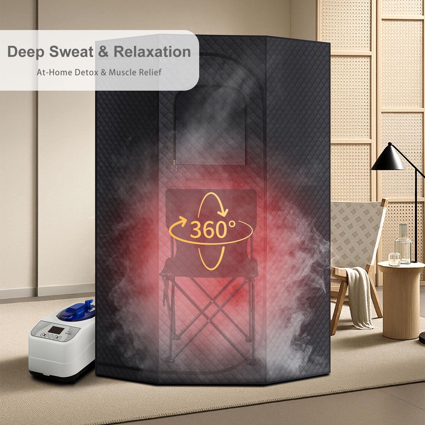 RRGFB Sauna Steamer Machine for Home, 1300W 1.8qt Steam Generator, Portable Steamer Pot with Remote Control, Oil Diffuser, 5-60 min Timer, 9 Levels, Heat up to 140°F