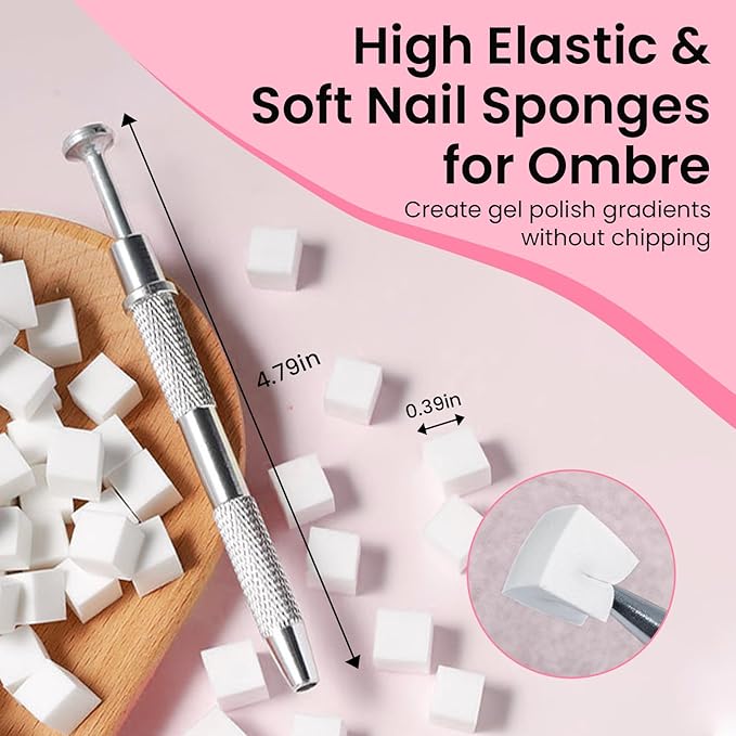 150 PCS Soft Nail Sponges For Ombre and Aura with Grabbing Pen Nail Art Brushes for Blending Ombre Gel Nail Tech Design Manicure Tools Accessories Supplies for Salon and Home White