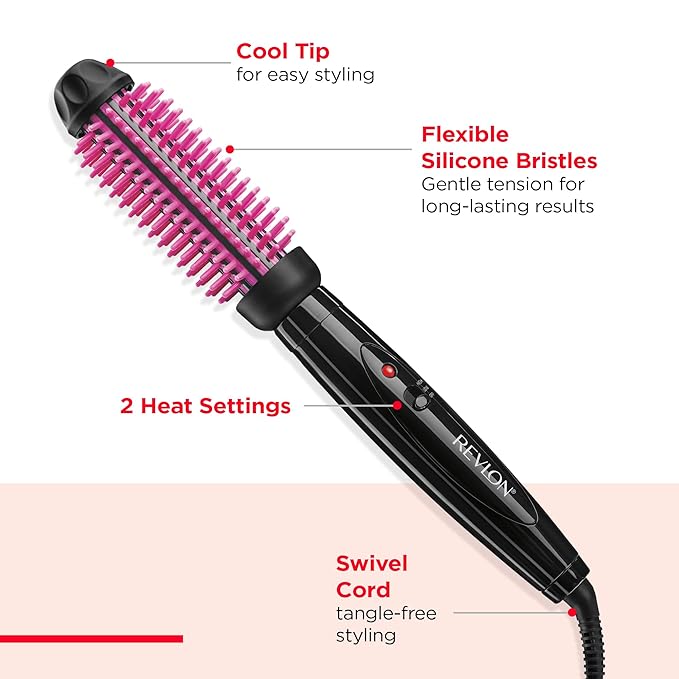 REVLON Silicone Bristle Heated Hair Styling Brush | Fast, Long Lasting Volume for Easy Styling | 1" Barrel for Full Body and Smooth Styles (Black/Pink)