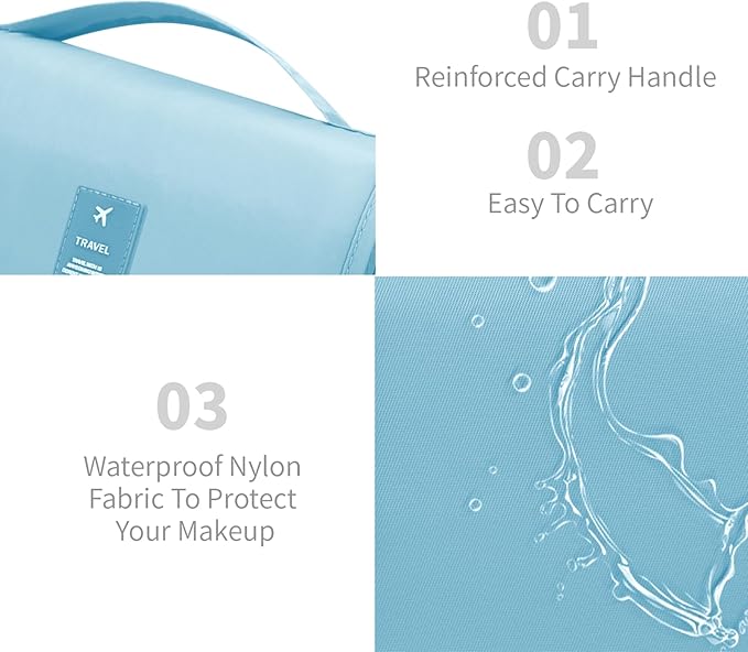 Large Capacity Toiletry Bag Travel Bag with Hanging Hook for Men and Women Waterproof Travel Cosmetic Bag Bathroom Storage Bag for Brushes Set, Full-Sized Shampoo,Accessories(Baby Blue)