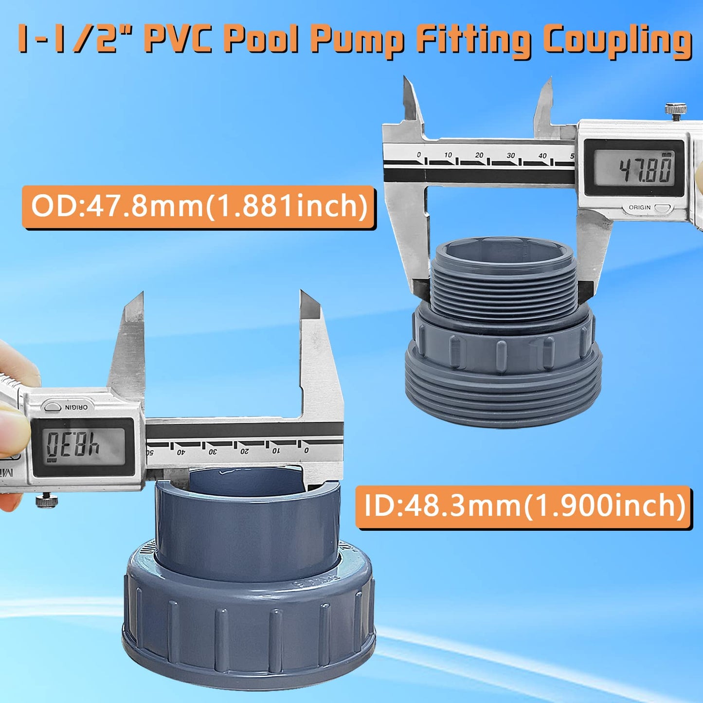 Boltigen 2pcs 1-1/2 PVC Pool Pump Fitting Coupling, 1.5" NPT Male x 1.5" Slip Union Socket Joint Adapter Connector Replacement for Pool Spa Pump