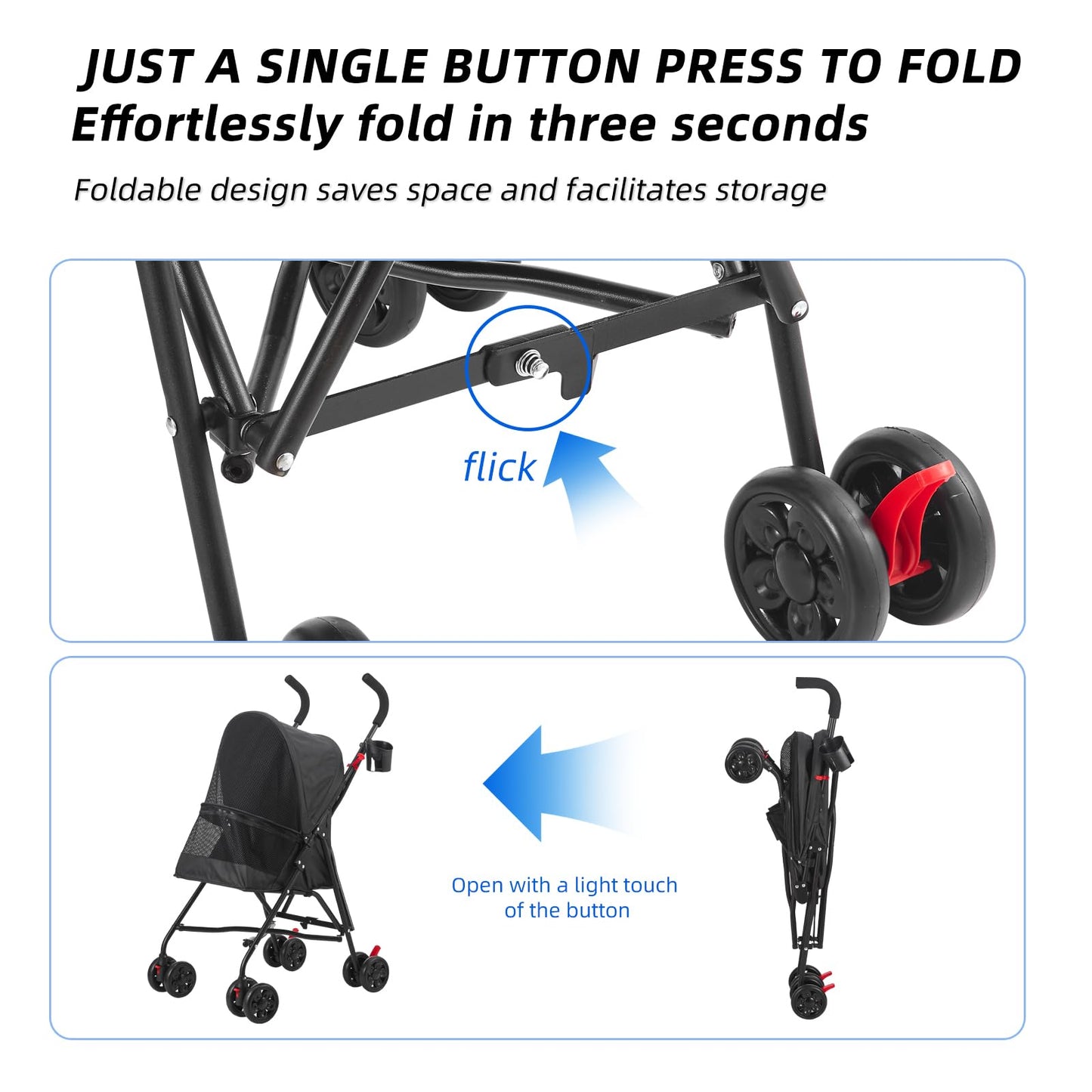 COOLCRAB Pet Stroller Oxford Cloth Foldable Dog Strollers for Small Dogs and Cats Suitable for All Road Surfaces Wide-View Panoramic Window 4 Wheels with Brakes Portable Design, Easy to Store (Grey)