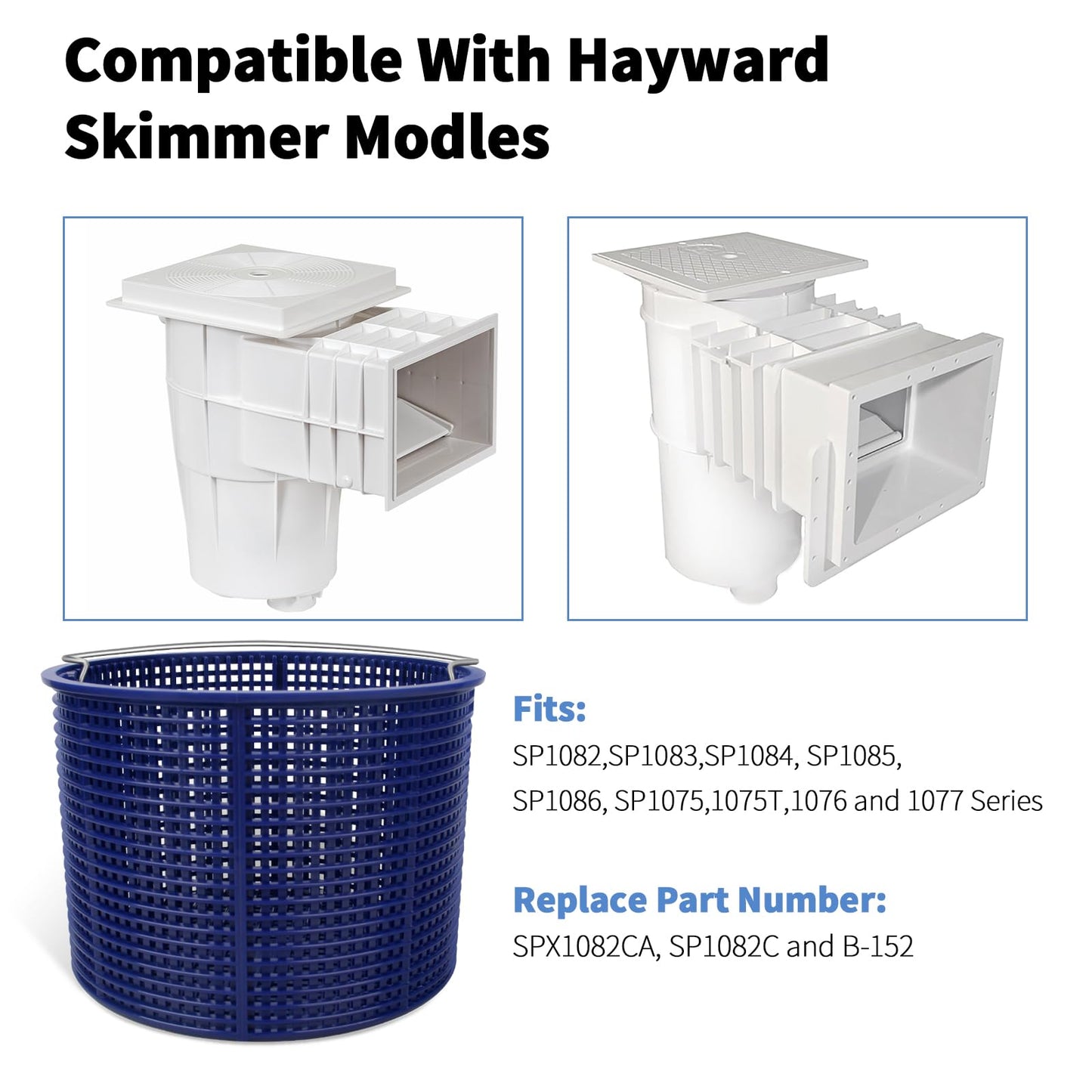 Pulems Pool Skimmer Basket Replacement for Hayward SPX1082CA & Aladdin B-152 Skimmers, Skimmer Basket for Inground Pool Replace SP1083 SP1084 1085 1086 SP1075 Baskets - Upgrade Basket with Handle