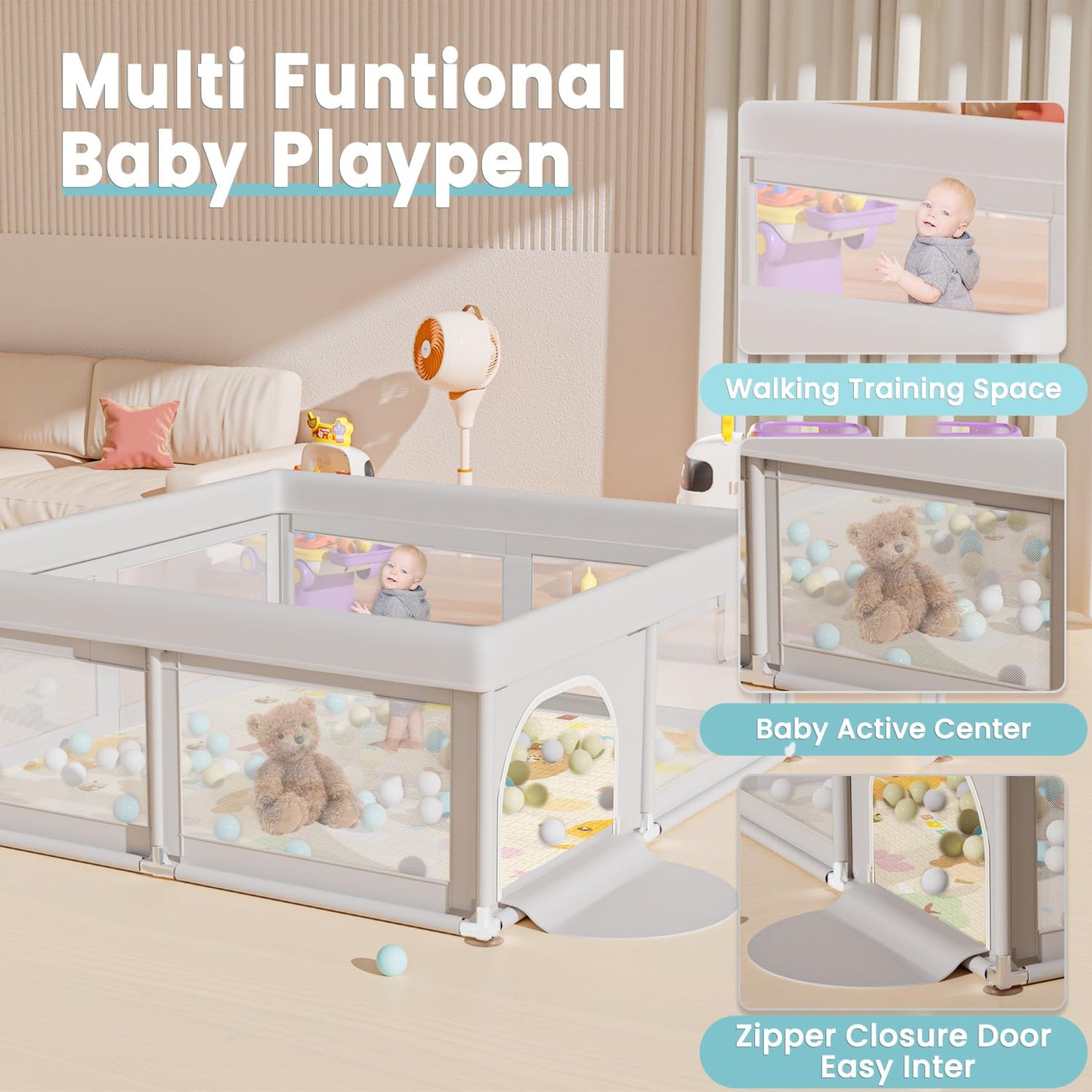 Hiaksedt 50 x 50 inch Baby Playpen with Mat Small Playpen for Babies and Toddlers Baby Fence Playards