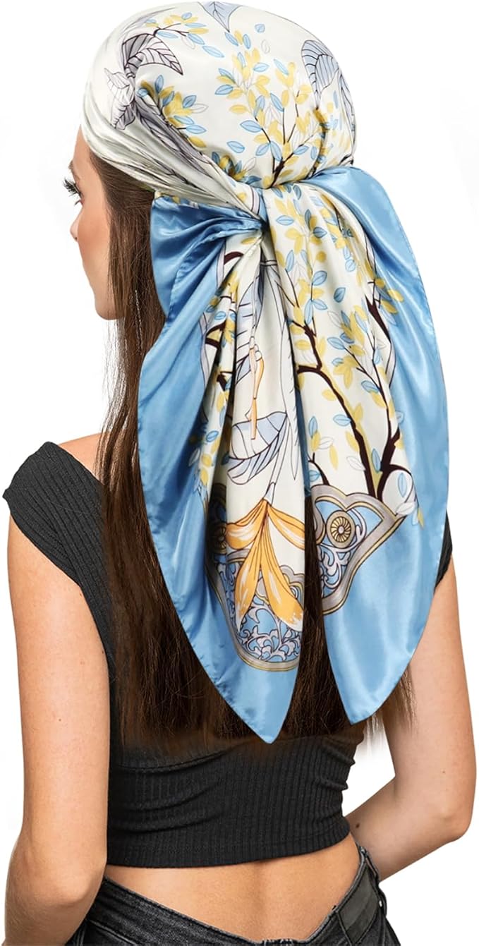 vimate 35" Square Silk Like Head Scarf - Women's Fashion Satin Scarf Bandana for Hair Wrapping at Night.