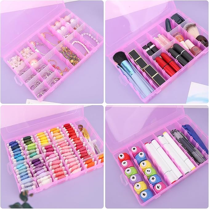 False Nail Container, 36-Gird Plastic Nail Art Organizers Storage Box with Adjustable Dividers, False Jewelry Diamonds Charms Nail 3D Decorations Manicure Accessory Holder Case, 2 Packs
