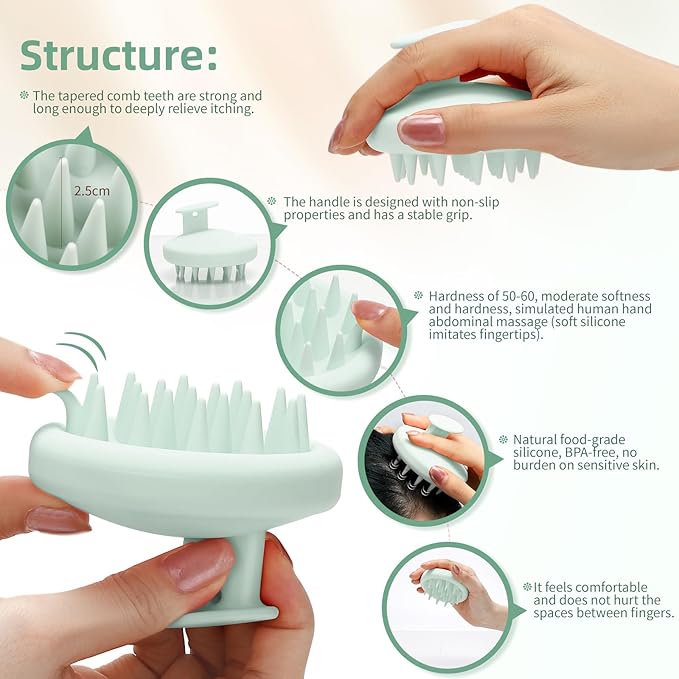 Scalp Massager Shampoo Brush, Scalp Massager Hair Growth & Dandruff Removal, Scrubber Scalp with Soft Silicone Bristles, Wet&Dry Ã¢ÂÂHair Brush for All (Mint Green)