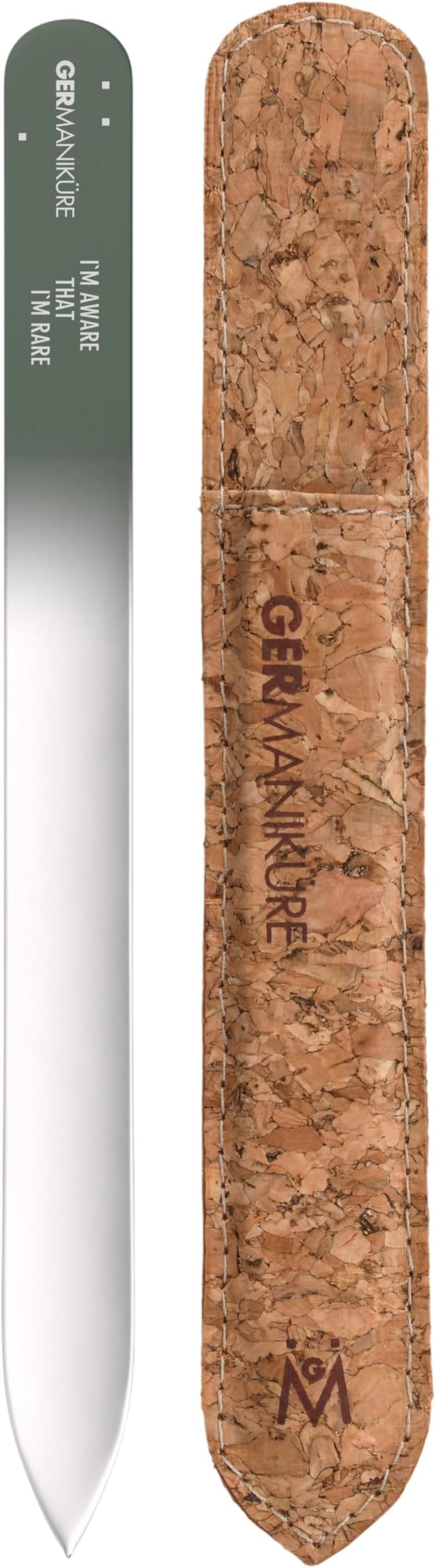 GERMANIKURE Glass Nail File in Cork Sleeve - I'm Aware That I'm Rare - Professional Crystal Nail File for Natural Nails - Ideal Manicure & Pedicure Tool for Smooth, Easy Shaping - Nail Care Gift