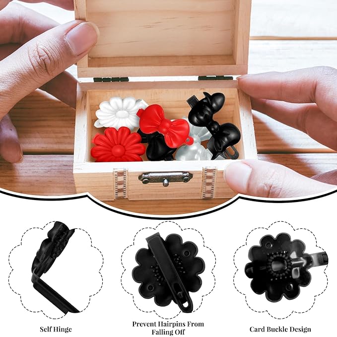 Janinka 72 Pieces Self-Hinged Plastic Barrettes - 80s/90s Retro Cartoon Hairpins in Colorful Designs for Toddlers (Black, White, Red, Classic)