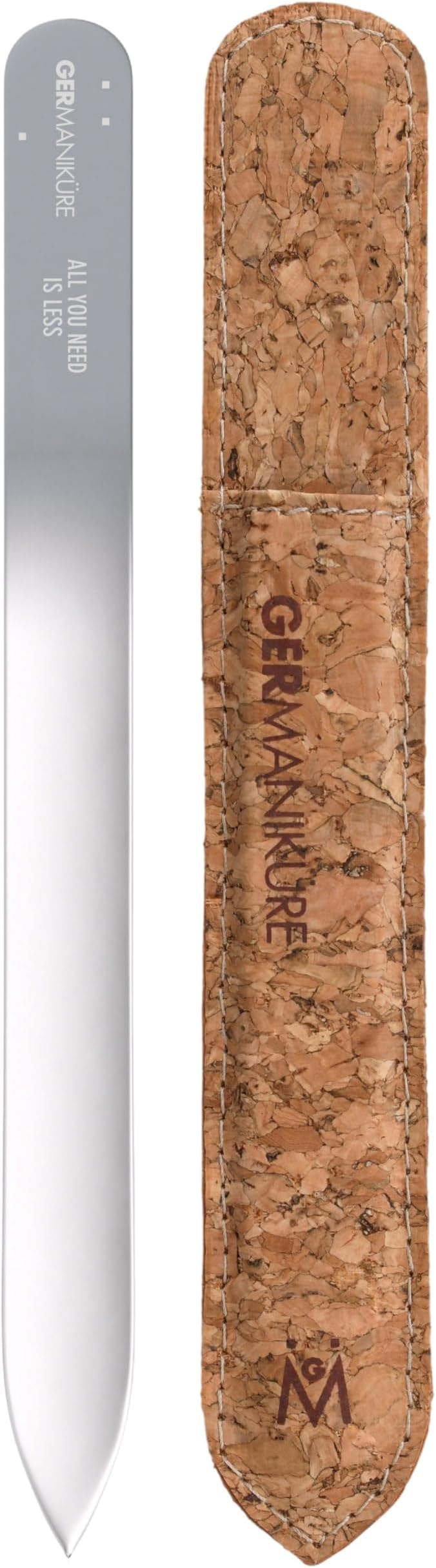 GERMANIKURE Glass Nail File in Cork Sleeve - All You Need is Less - Professional Crystal Nail File for Natural Nails - Ideal Manicure & Pedicure Tool for Smooth, Easy Shaping - Nail Care Gift