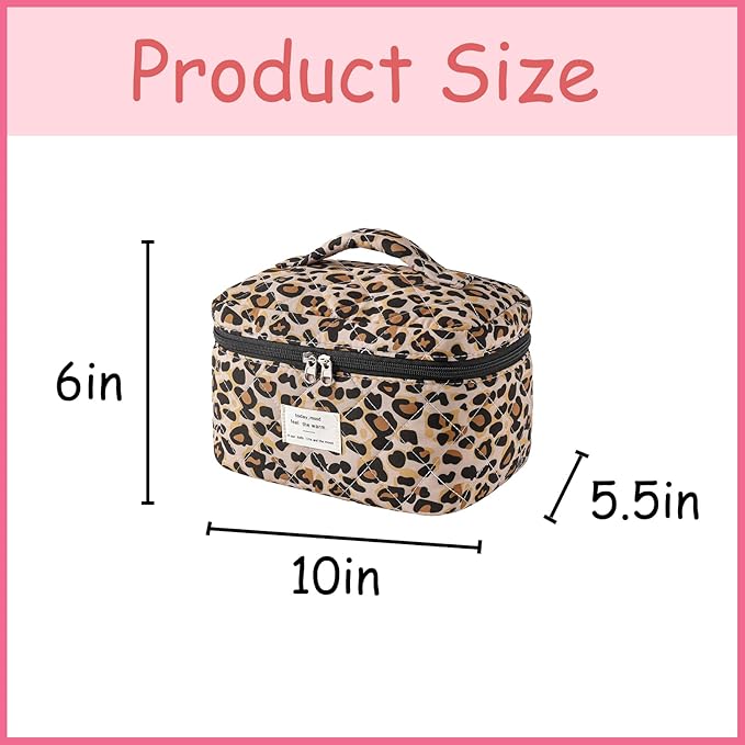 uekeboag Large Travel Quilted Makeup Bag for Women, Floral Cotton Cosmetic Bag, Coquette Aesthetic Floral Toiletry Organizer Bag