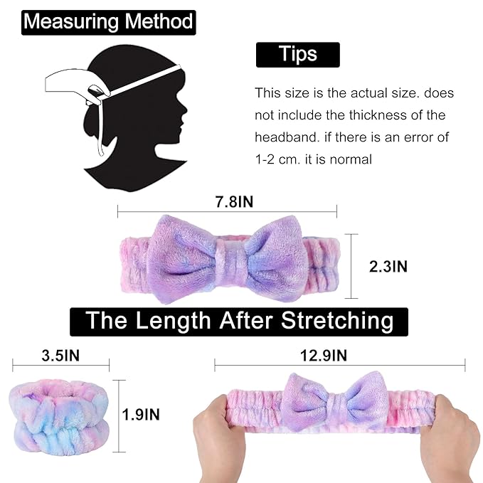 LADES Face Wash Headband and Wristband Set – Soft, Absorbent, Adjustable Headband & Wristbands for Skincare, Makeup, and Spa Routine – Cute, Vibrant Colors, Value Pack