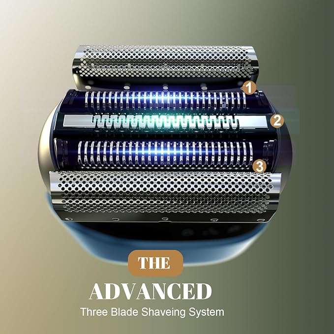 Tulzim Electric Foil Shaver for Men: Cordless Electric Razor for Face & Beard - 3 Floating Blades, 100-Min Runtime, USB-C Fast Charge, IPX7 Waterproof for Travel,Matte Blue