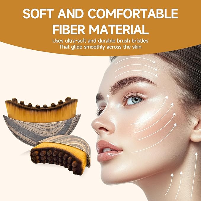 2 PCS Lymphatic Contour Face Brush, Manual Lymphatic Drainage Massager, Ergonomic Facial Cleansing Brush for Sculpting with Durable Soft Bristles - Dry Massage Tools