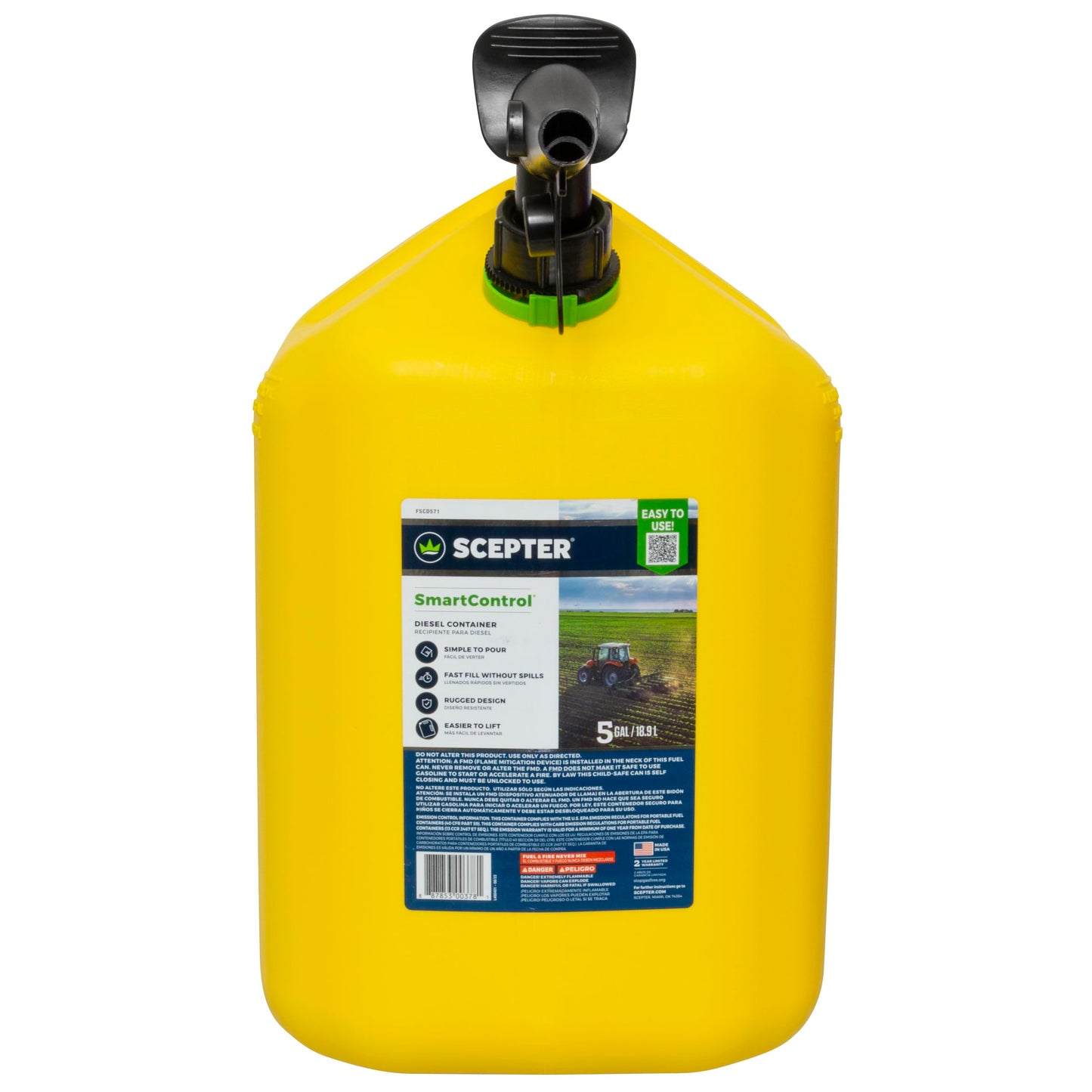 Scepter FSCD552 Fuel Container with Spill Proof SmartControl Spout, Yellow Diesel Can, 5 Gallon