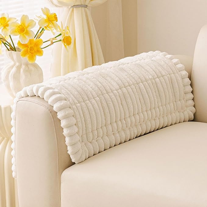 hyha Couch Covers for Dogs Washable, Non Slip Plush Dog Sofa Protectors, Fuzzy Pet Couch Covers for 3 Cushion Sofa Pet Friendly (White, 27.6" x 27.6")