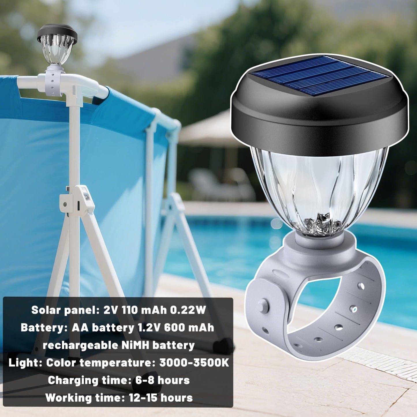 JEMULICE Solar Pool Lights for Above Ground Pools, LED Energy Saving Warm White Light, Waterproof for Frame Swimming Pools Night Accessories (6 Pcs)