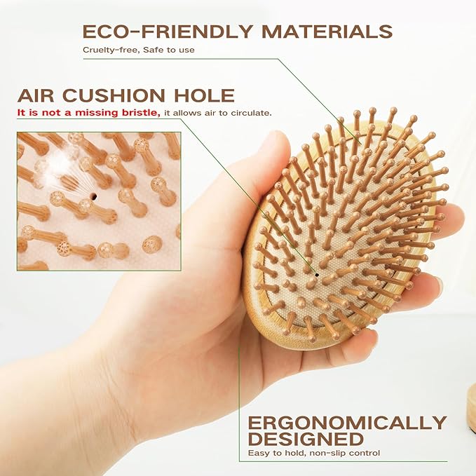 Natural Bamboo Hair Brush(No handle) for Hair Growth, Massaging Scalp, Detangling Brush for Women, Men & Kids, Natural Wooden Hairbrush for All Hair Types