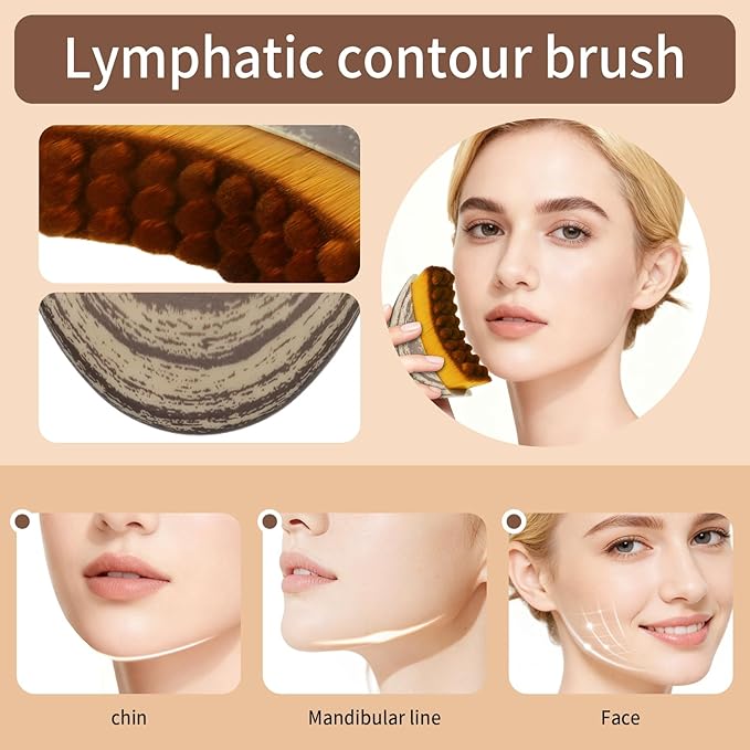 Lymphatic Contour Face Brush - Our Contour Face Brush for Lymphatic Drainage is expertly Designed to Reduce Puffiness and Awaken Your skin's Natural Radiance (Coffee Brown)