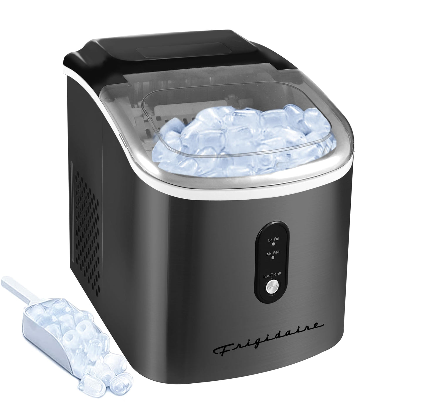 Frigidaire EFIC103 Ice Maker Machine Heavy Duty, 26lb Ice per Day, Black Stainless Steel